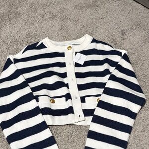 American Eagle Outfitters Navy and White Striped Jacket